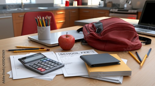 School supplies and fees on desk ,back to school photo