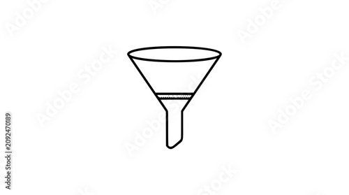 Bilde på lerret A clean black and white line art vector icon of a funnel filter, well-suited for data processing visuals, laboratory equipment diagrams, sorting applications, or purification concept designs