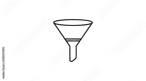 Foto A clean black and white line art vector icon of a funnel filter, well-suited for data processing visuals, laboratory equipment diagrams, sorting applications, or purification concept designs