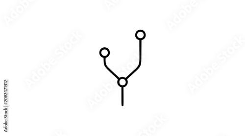 Fotografía A clean black and white line art vector icon representing a git branch with a forked pathway, designed for developer tools and version control system dashboards