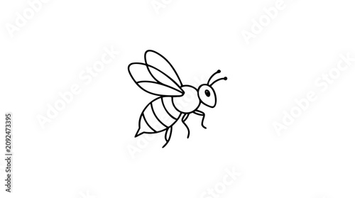 An elegant hand-traced honeybee with textured body segments, created in minimalist black and white line art for botanical illustrations or wellness brand identities.