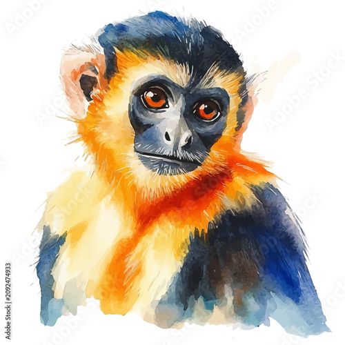 Foto Monkey, illustration watercolor artwork with subtle gradients and elegant contours, isolated on a white background