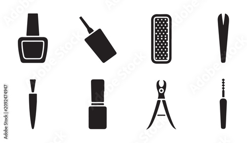 Foto Nail care and manicure beauty accessories solid icons set including polish file and nipper