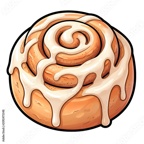 Sweet freshly baked cinnamon roll with glaze clipart for bakery menu design