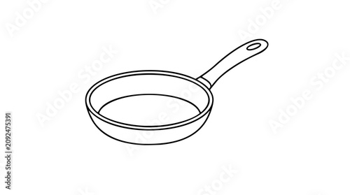 Foto A clean black and white line art vector icon of a frying pan with a slightly different angle, ideal for cooking blogs, recipe platforms, and kitchen-related mobile applications