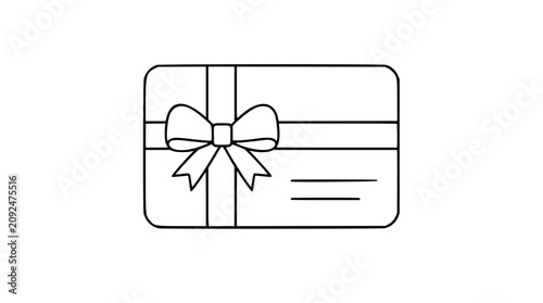 Minimalist black and white line art vector icon showing a folded gift card with corner accents, suited for mobile apps and website checkout elements.