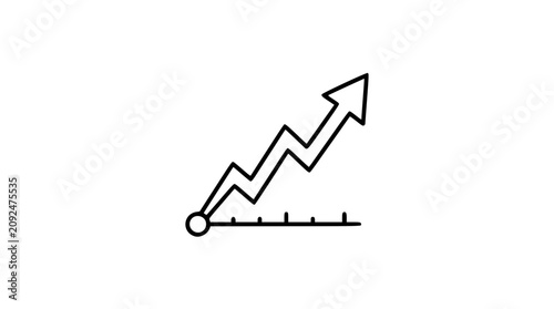 A clean black and white line art vector icon of an upward trending arrow with data points, optimized for growth charts, analytics dashboards, or business improvement visuals.