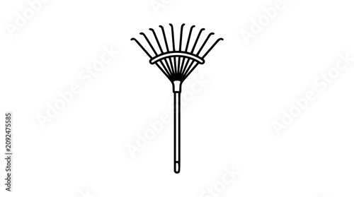 Canvastavla A clean black and white line art vector icon of a leaf rake, excellent for gardening websites, landscaping services, autumn cleanup promotions, and outdoor maintenance apps