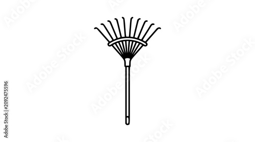 Bild auf Leinwand A clean black and white line art vector icon of a leaf rake, excellent for gardening websites, landscaping services, autumn cleanup promotions, and outdoor maintenance apps