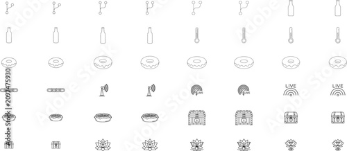 Tableau sur toile Set of 48 hand-drawn vector line icons, minimalist black outline illustrations b