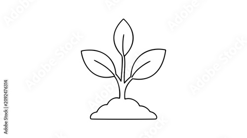 Canvas Print Refined black and white line art vector icon showing a flourishing plant with ascending growth stages, suited for eco-conscious marketing and investment illustrations