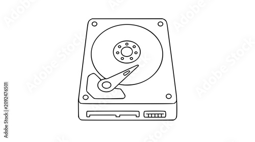 Obraz na plátně A clean black and white line art vector icon of a hard drive, ideal for data storage, computer hardware, backup solutions, or IT infrastructure illustrations
