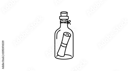 Fotografie Whimsical black and white line art vector icon featuring a message in a bottle, wonderful for conveying communication, mystery, romance, or castaway themes in creative projects