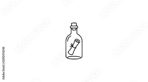 Принти на полотні A clean black and white line art vector icon of a message in a bottle, wonderful for communication themes, romantic concepts, castaway stories, or mystery designs
