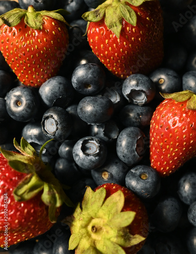 Fresh Blueberry and Strawberry Texture Background, Mixed Berry 