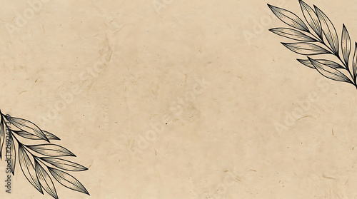 Kraft paper with botanical leaf prints, beige background