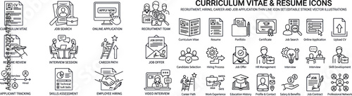 Tableau sur toile A collection of curriculum vitae and resume icons featuring various illustrations of business, people, and technology related concepts