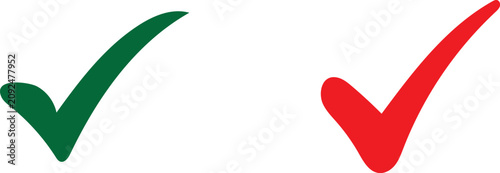 Tableau sur toile Green and red check mark symbols on transparent background for approval and disa