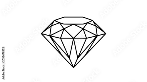 Slika na platnu Clean black and white line art vector icon of a cut diamond gem, ideal for jewelry branding, luxury packaging, rewards, and wedding designs
