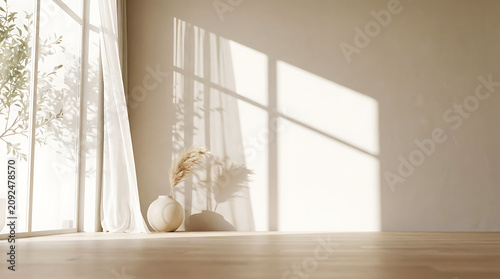 Neutral vase with pampas grass on window sill