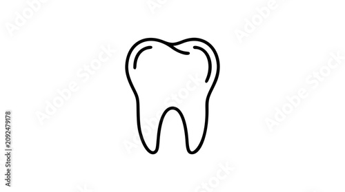 Bild auf Leinwand A clean black and white line art vector icon of a human molar tooth with roots, designed for dental clinics, oral health education, or medical applications