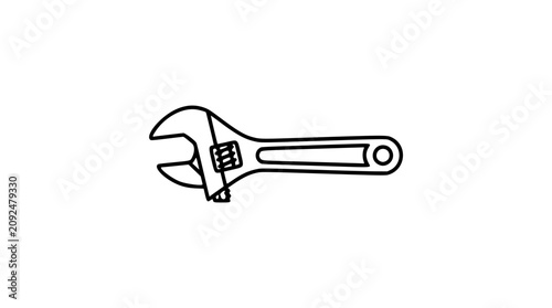 Photography A clean black and white line art vector icon depicting a monkey wrench, ideal for hardware store signage, mechanic training materials, or tool rental service branding