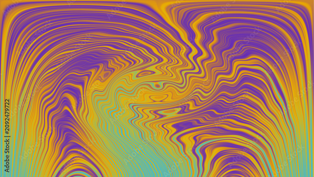 Fototapeta premium Abstract optical illusion with swirling orange purple turquoise curved lines forming dynamic fluid motion depth vibrant gradient pattern