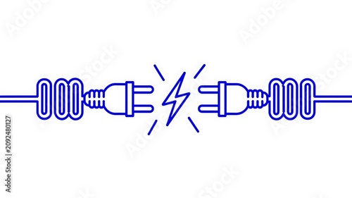 Electric plug, disconnected, shock, electricity, hazard, safety, warning, blue, line, icons