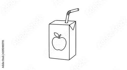 Cuadro en lienzo A clean black and white line art vector icon of a juice box with a straw, perfect for children's beverage menus, lunch packaging labels, or healthy drink branding materials