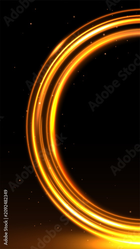 Golden Glowing Arc Light Trail Background Mobile Wallpaper, Vector Illustration