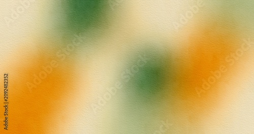 Abstract soft watercolor background texture on cream paper with orange and green tones. Minimalist elegant design template for modern banners, invitation cards, and wallpaper