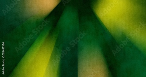 Abstract green and yellow textured background with radial light rays and paper grain effect. Perfect for modern graphic design templates