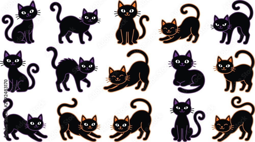 Naklejka premium Halloween black cat collection vector illustrations for spooky season designs