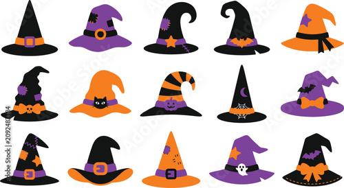 Tableau sur toile Halloween witch hats collection spooky seasonal headwear