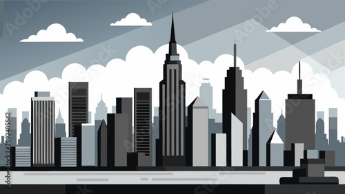 Fotografie Very beautiful black and white realistic vector illustration of Lower Manhattan