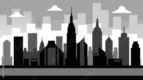 Картината върху платно Very beautiful black and white realistic vector illustration of Lower Manhattan