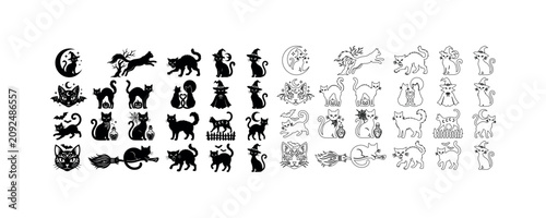 Black Cat Silhouette Leaping with Number Thirteen Vector Illustration