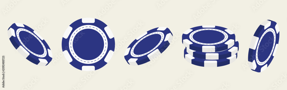 Naklejka premium Set of blue blank poker chips in different angles