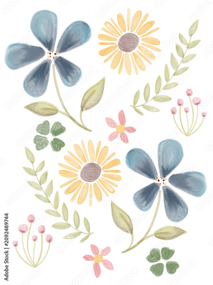 Fototapeta premium Watercolor Flowers Soft Pastel