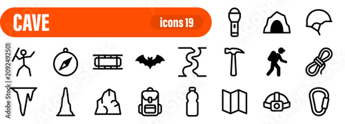 Foto Cave exploration and caving gear icon set