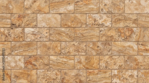 Rectangular travertine tiles create a textured wall background with warm beige and brown tones texture pattern