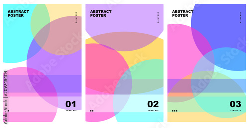 Foto Set of abstract posters with overlapping translucent circles and soft pastel color gradients