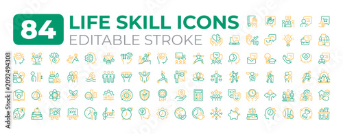 Tableau sur toile Life skills two color line icons set