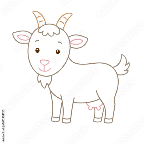 Simple outline drawing of a domestic goat with horns and a beard on a transparent background