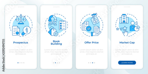 Foto IPO key terms soft blue onboarding mobile app screen