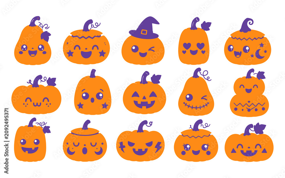 Obraz premium Cute Halloween wallpaper, spider and themed pattern with pumpkins on white background