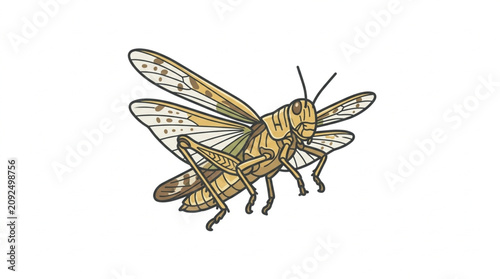 Картината върху платно Detailed illustration of two grasshoppers mating on a white background
