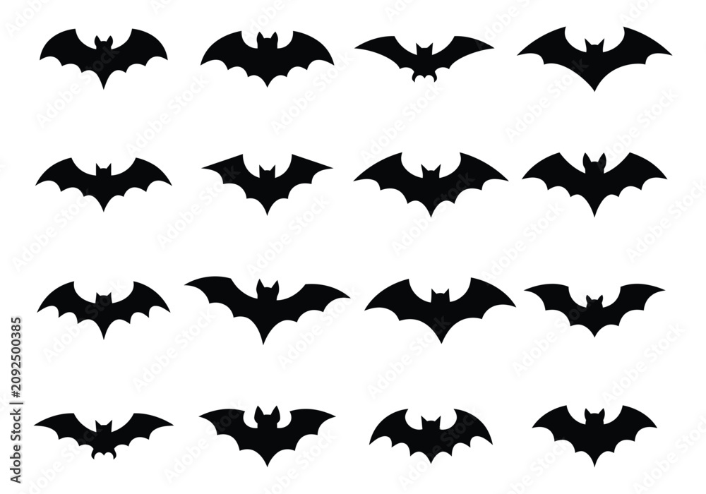 Fototapeta premium Halloween bat vector bundle, Flying bat silhouette clipart collection for halloween decoration