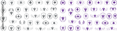Collection of grape icons and wine logos