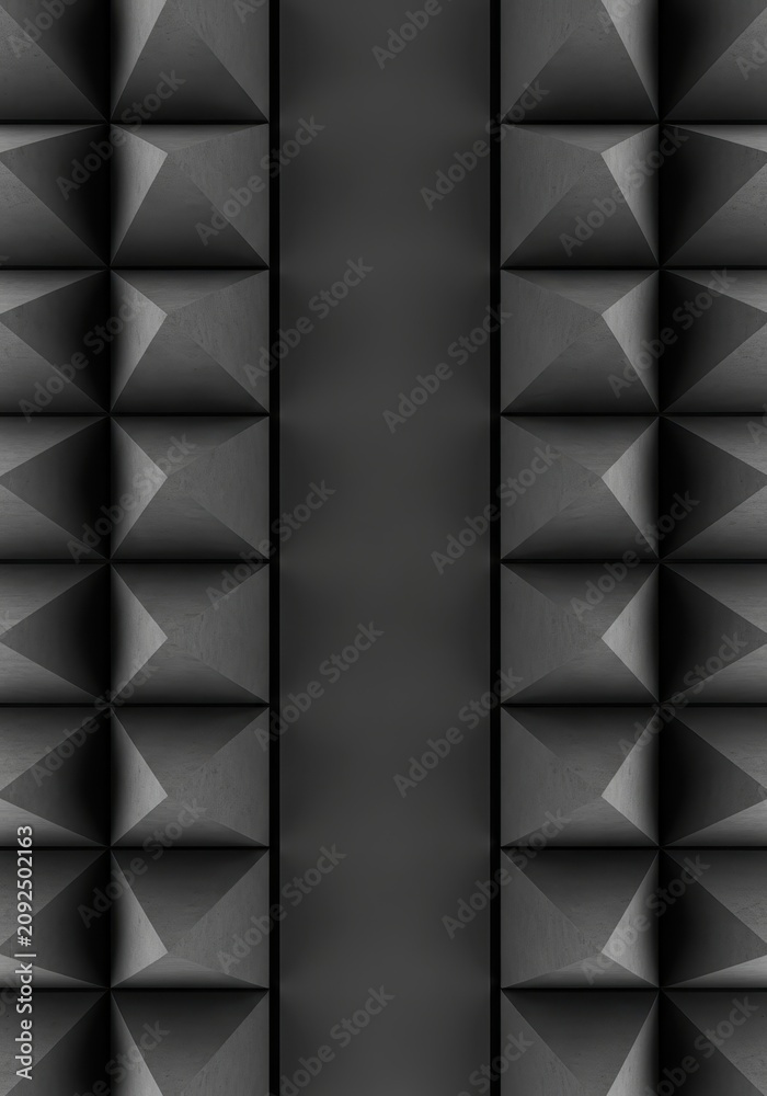 Naklejka premium Abstract Dark Grey 3D Pyramid Pattern Acoustic Foam Texture Background with Vertical Copy Space